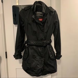 Superdry black trenchcoat szM womens